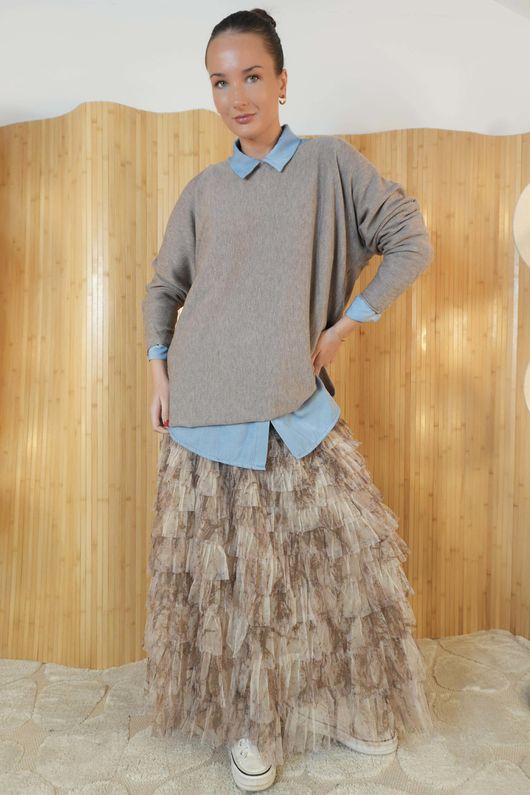 Winnie Ribby Stretch Longline Fine Knit Mocha 